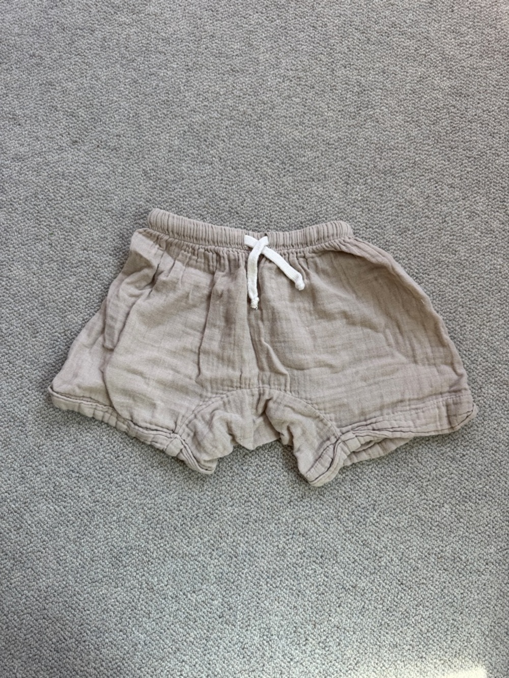 Kids Neutral Tan Cotton Gauze Shorts with Drawstring